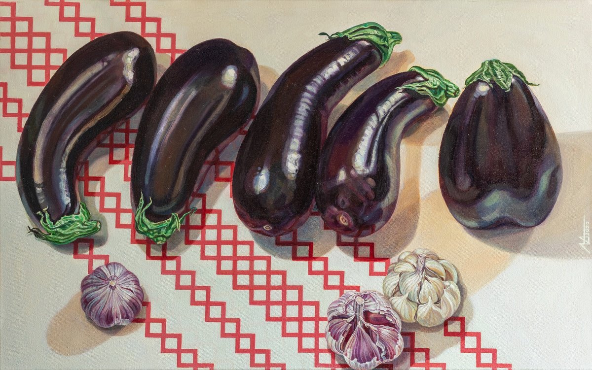 Photorealistic Still Life Oil Painting By Alona Lesnichenko, 31 X 20, Vegetable Geometry 5X3, Original Artwork