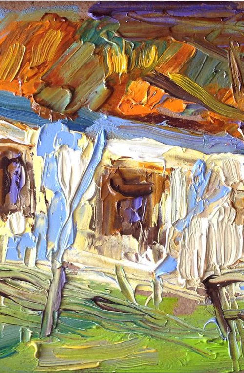 Old ukranian house Early autumn   landscape  fall  impressionistic modern original oil painting by Nataliia Nosyk