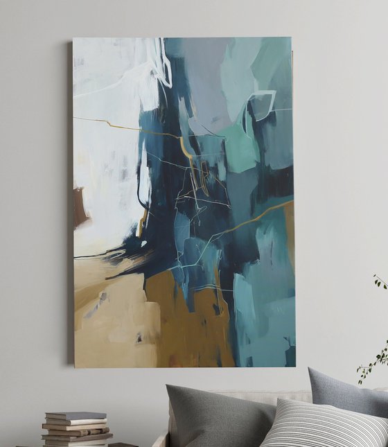 "Influence 3" Abstract dark teal acrylic art