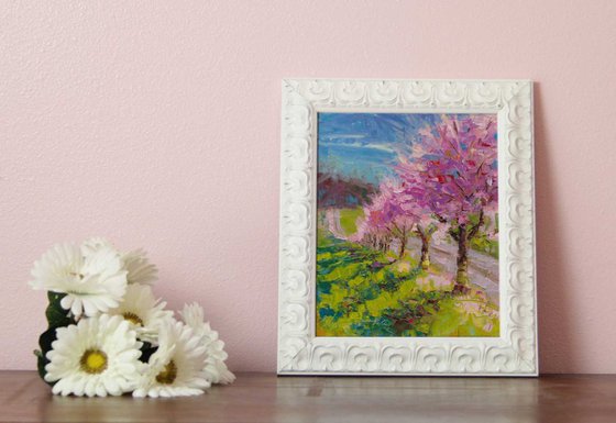Up and Over - plein air ornamental plum blossoms