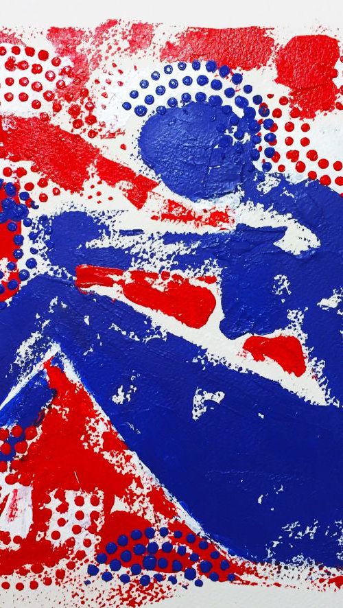 Nude Thinker - Blue and Red Abstract by Cristina Stefan