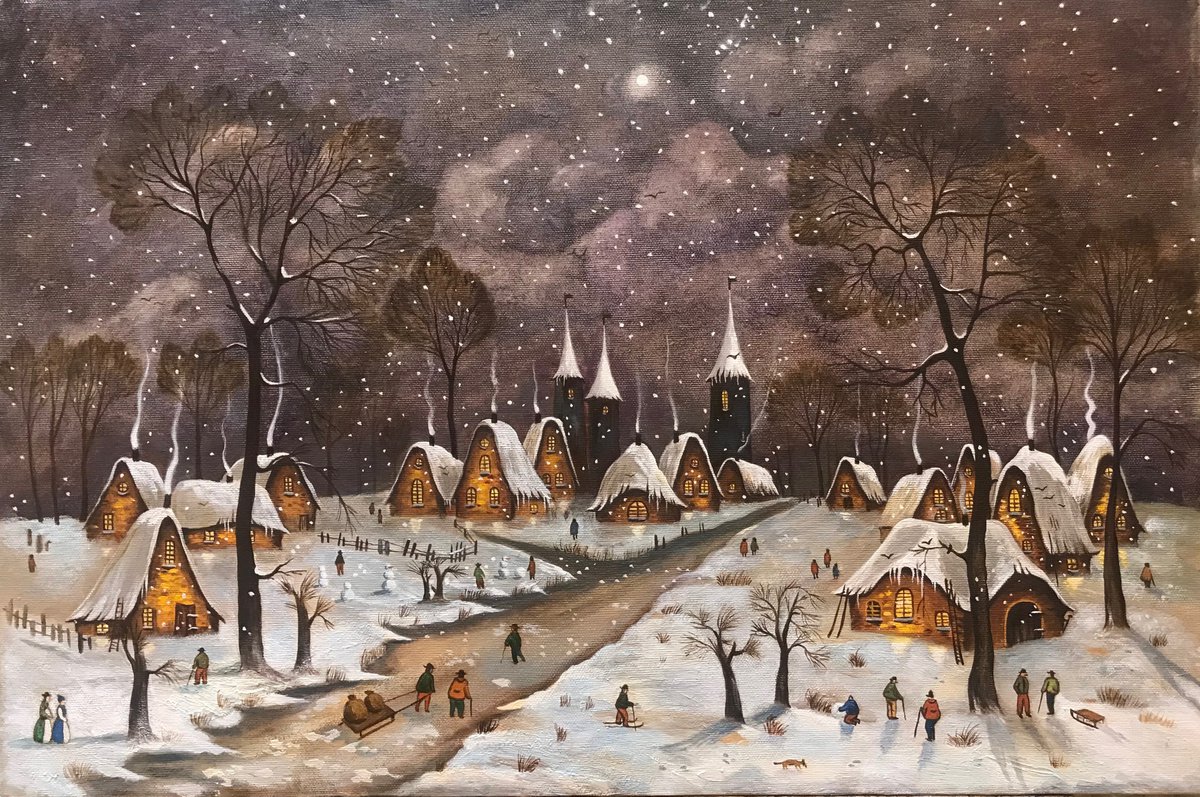 Original oil painting Dutch village - 40x60 cm (2019) by Evgeniya Roslik