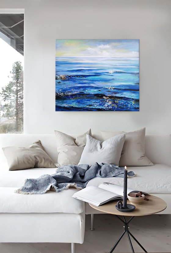 Shimmer of the sea. Seascape painting on canvas