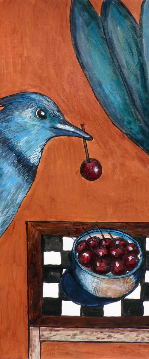 Bird with a cherry 2 by Elizabeth Vlasova