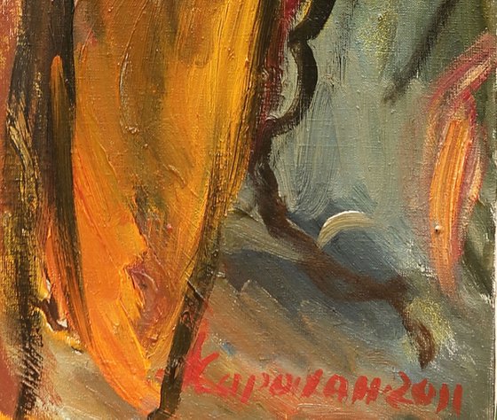 TWO - original abstract oil painting, large, nude art, expressionism, love lovers, Valentine gift - 150x53
