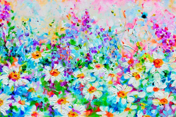 Woodland Glade with Daisies and Wildflowers