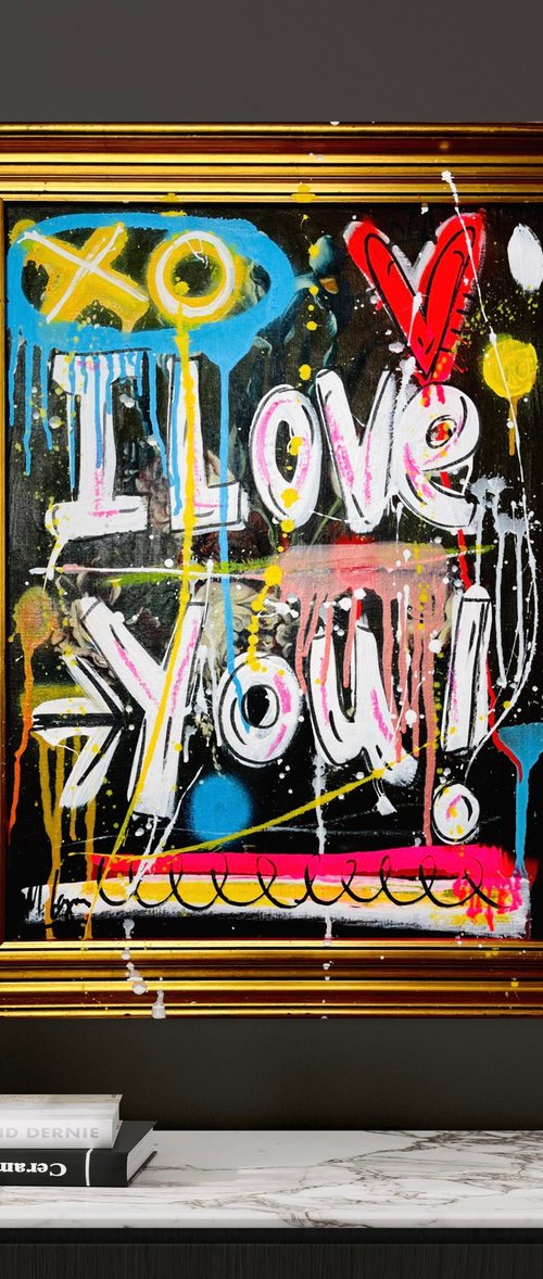 Love U More, with vintage frame (58x74cm) ready to hang by Mercedes Lagunas