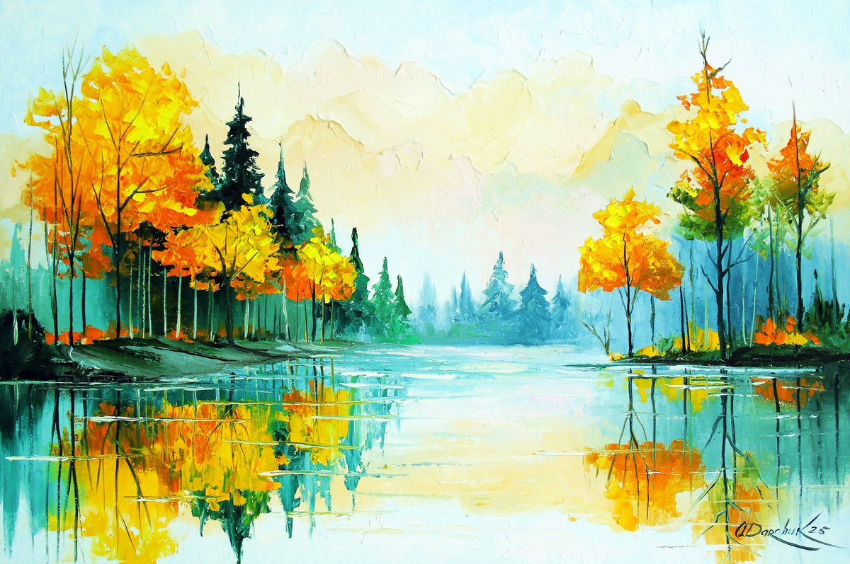 Impressionistic Landscape Oil Painting By Olha Darchuk, 24 X 16", Breath Of Autumn, Original Artwork