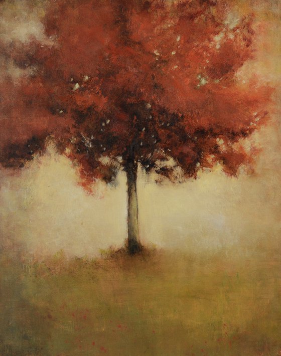 Red Tree 210112, Tonal style impressionist red tree autumn colors