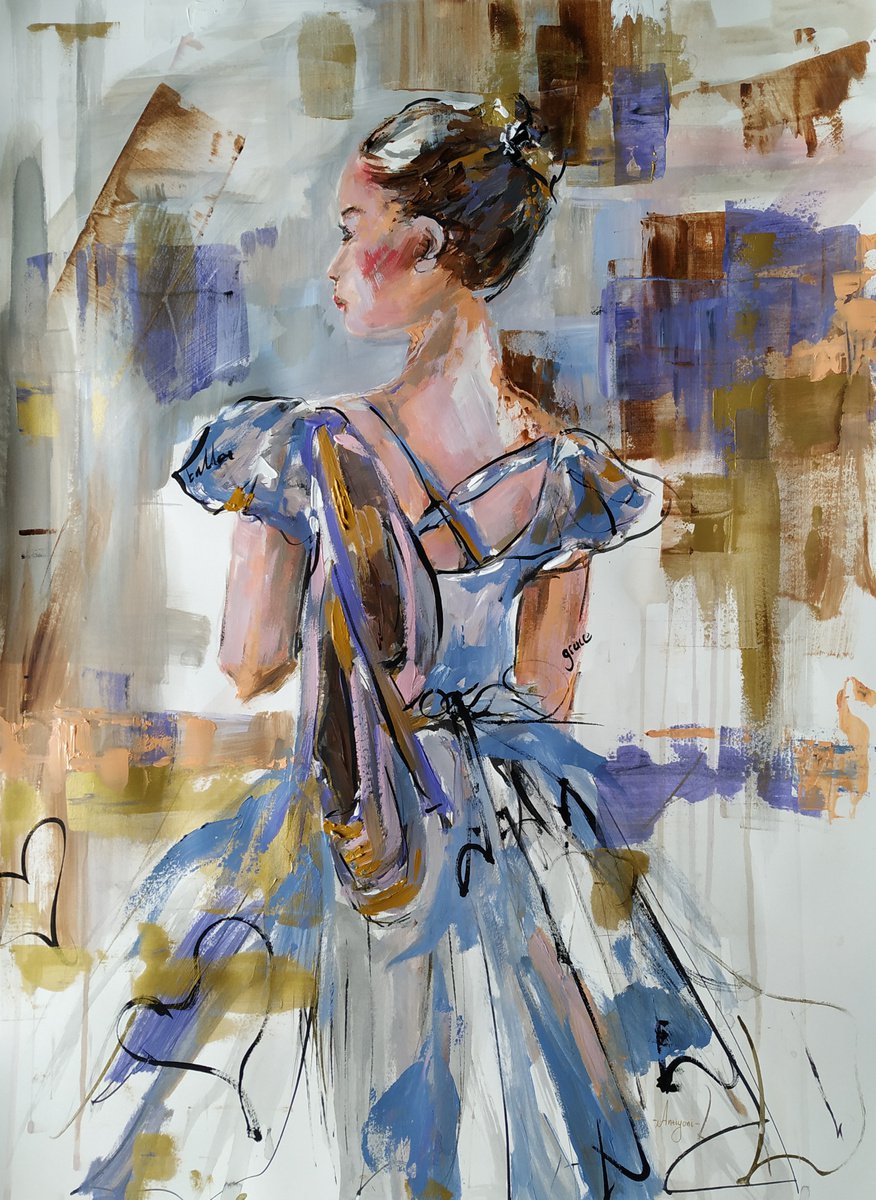 Little ballerina - Ballerina painting on Paper-Little Ballerina by Antigoni Tziora