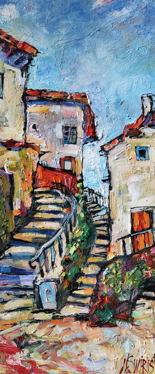 Sky and Streets of Cudillero by Nikifor Swiristuhin