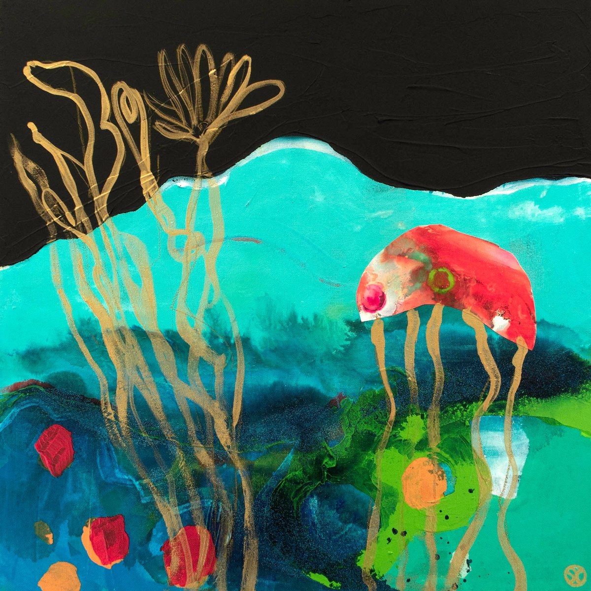 Expressive Landscape Painting By Suzie Cumming, 24 X 24", Jellyfish, Original Artwork