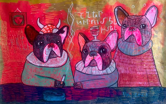 French bulldogs in a Yerevan’s cafe.