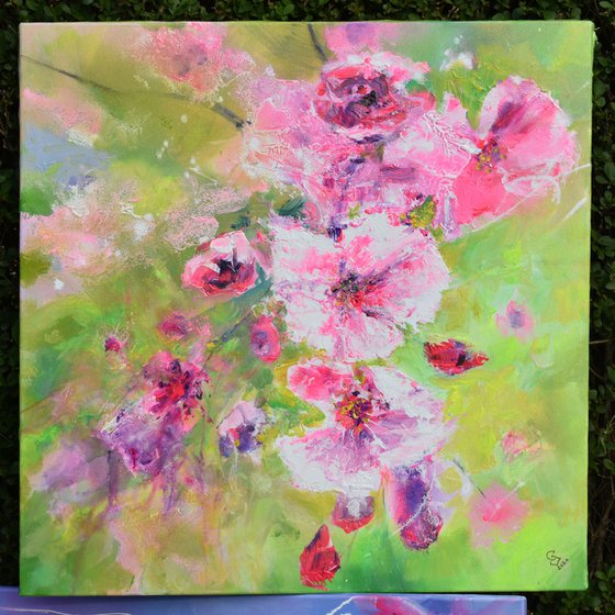 " Cherry Flowers in Light Greens "  SPECIAL PRICE !!!