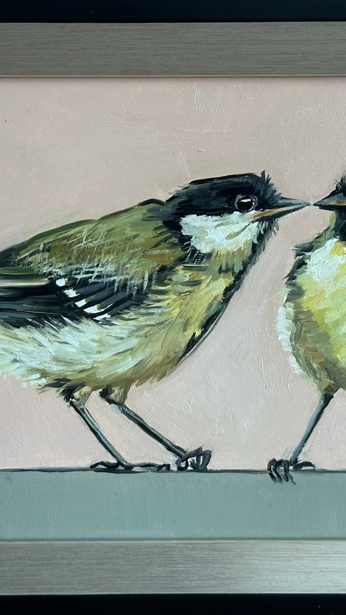 Bird oil painting mini art framed 5x7inch cute animalistic art by Leysan Khasanova