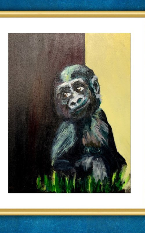 Baby Gorilla Sitting By A Tree by Ryan  Louder