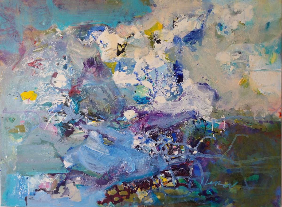 Abstract Acrylic Painting By Ivo Lekov, 31 X 24, En Roude, Original Artwork