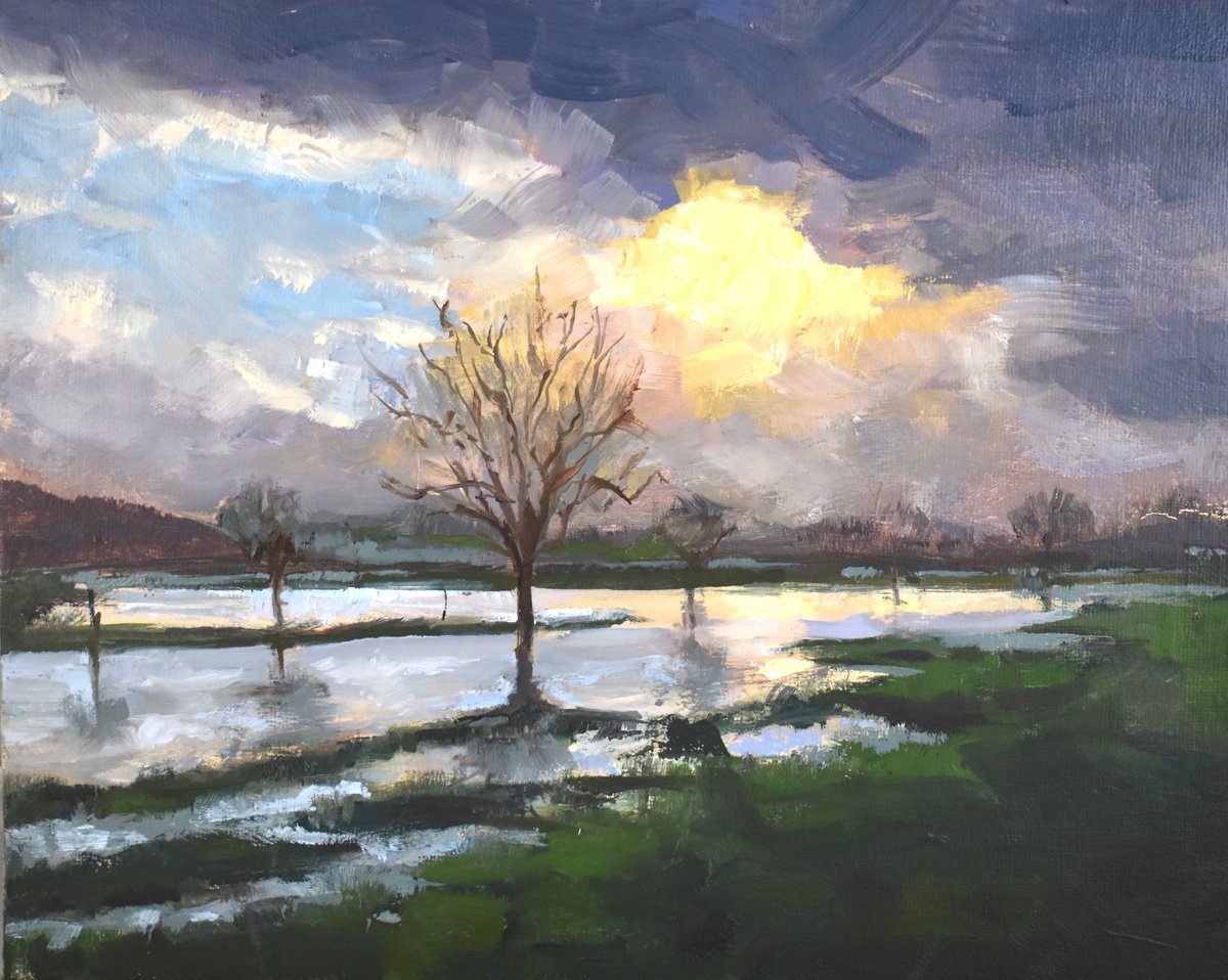 Autumn sunset over water by Toni Swiffen