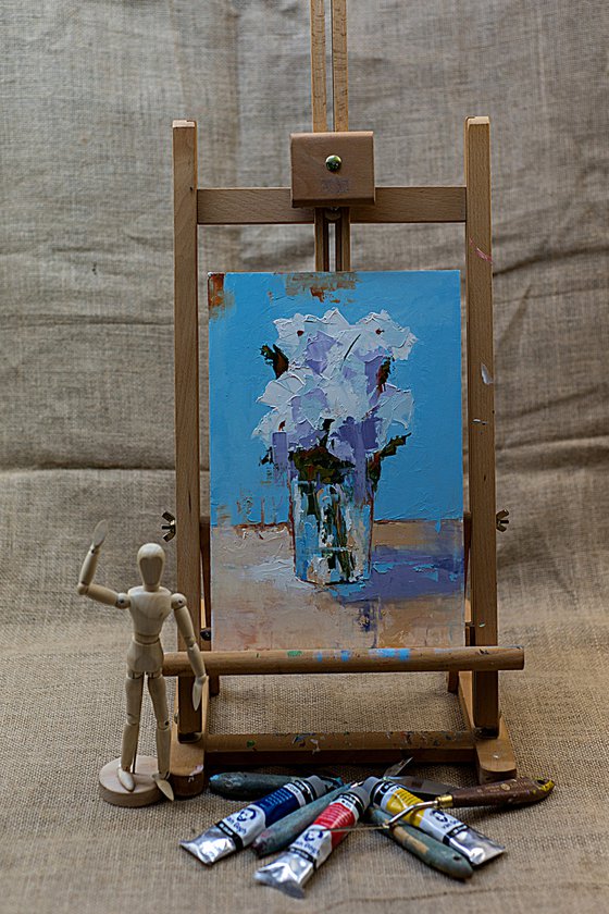 Modern still life painting with flowers in glass