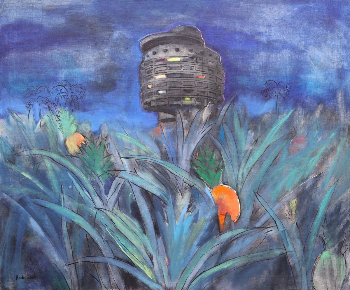 Impressionistic Cityscapes Acrylic Painting By Artem Andreichuk, 47 X 39, Hotel Salut. Kyiv. Night, Original Artwork