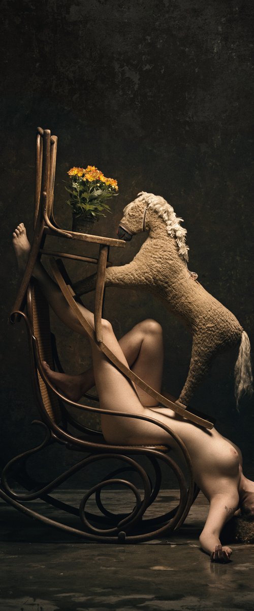 Composition for rocking chair and horse - Art Nude by Peter Zelei