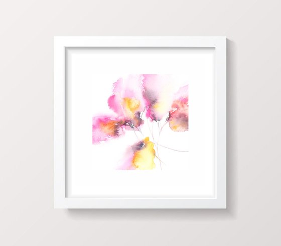 Abstract floral painting, diptych Sunny tune