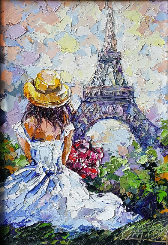 Romantic Paris - original oil painting, palette knife