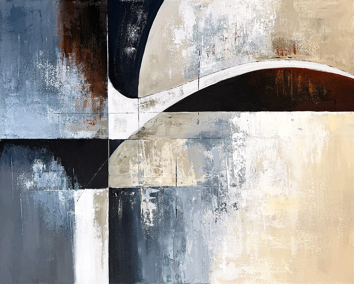 Geometric Abstract Acrylic Painting By Tatiana Malinovscaia, 39 X 31", Crossing Echoes, Original Artwork