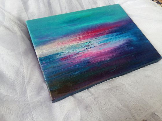 Slow sunset...and sky has met the water, original artwork, 18x24 cm, FREE SHIPPING