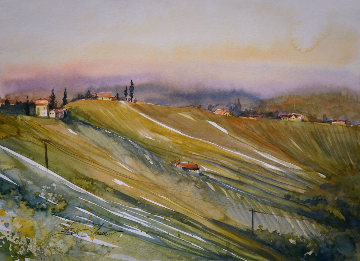 Photorealistic Landscape Watercolour By Eve Mazur, 18 X 13, Landscape, Original Artwork