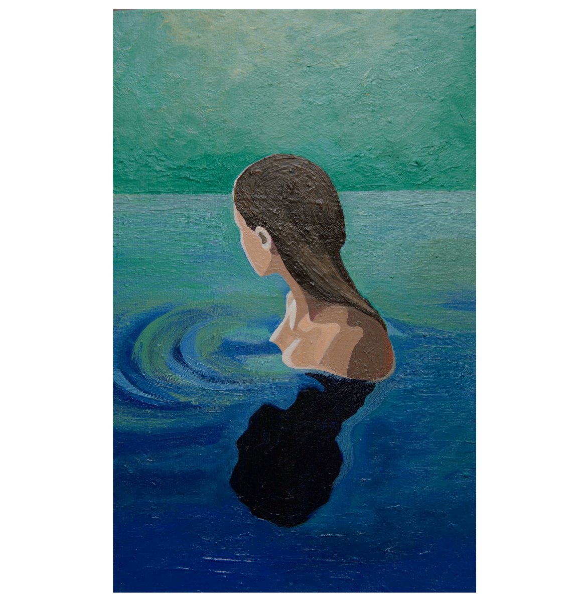 Expressive Portrait Acrylic Painting By Young Park, 6 X 9", Night Swim, Original Artwork