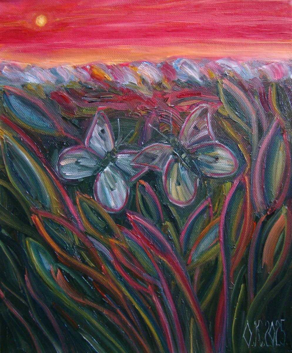 Abstract Animal Oil Painting By Olga Knezevic, 10 X 12", Little Garden, Original Artwork