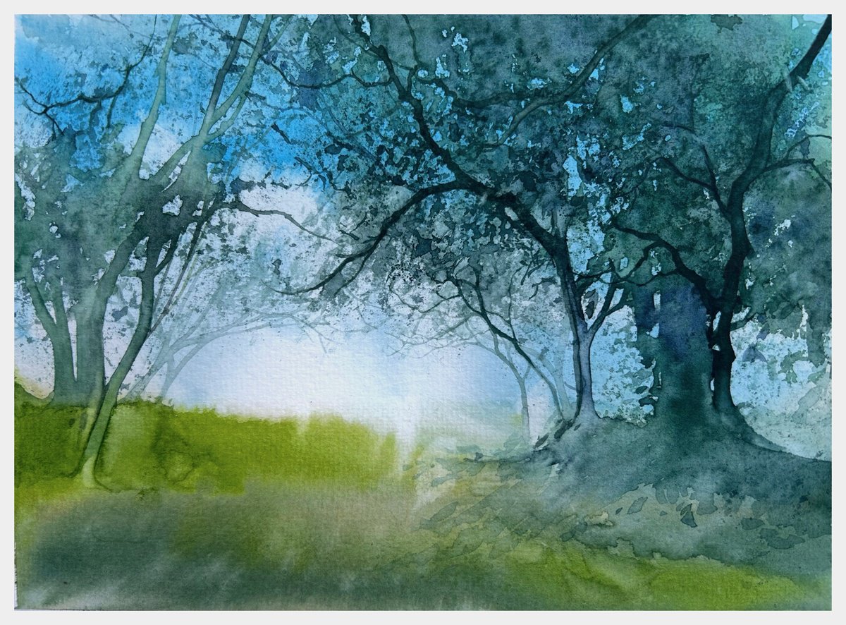 Impressionistic Landscape Watercolour By Nazar Grunyka, 11 X 8", Morning, Original Artwork