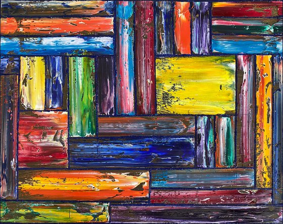 "Mini Technicolor" - Original PMS Abstract Textured Oil Painting on Canvas, 20 x 16 inches