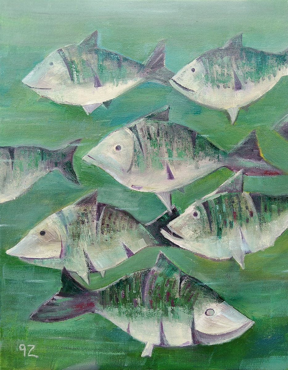 Impressionistic Animal Oil Painting By Gegham Hunanyan, 16 X 20, Underwater Journey, Original Artwork