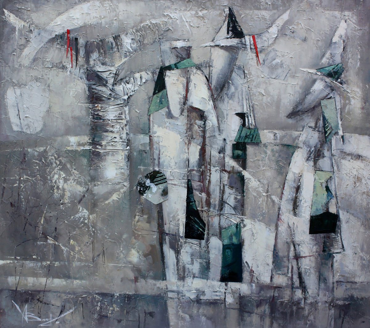 Impressionistic Abstract Oil Painting By Valentina Kozyar, 35 X 39", White Space, Original Artwork