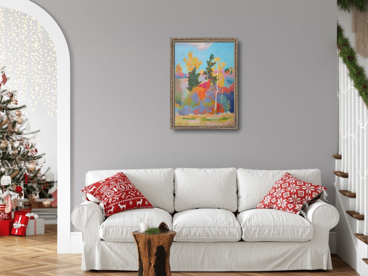 Impressionistic Landscape Oil Painting By Vasyl Koval, 28 X 20", Fog Has Lifted Jackson Purple., Original Artwork