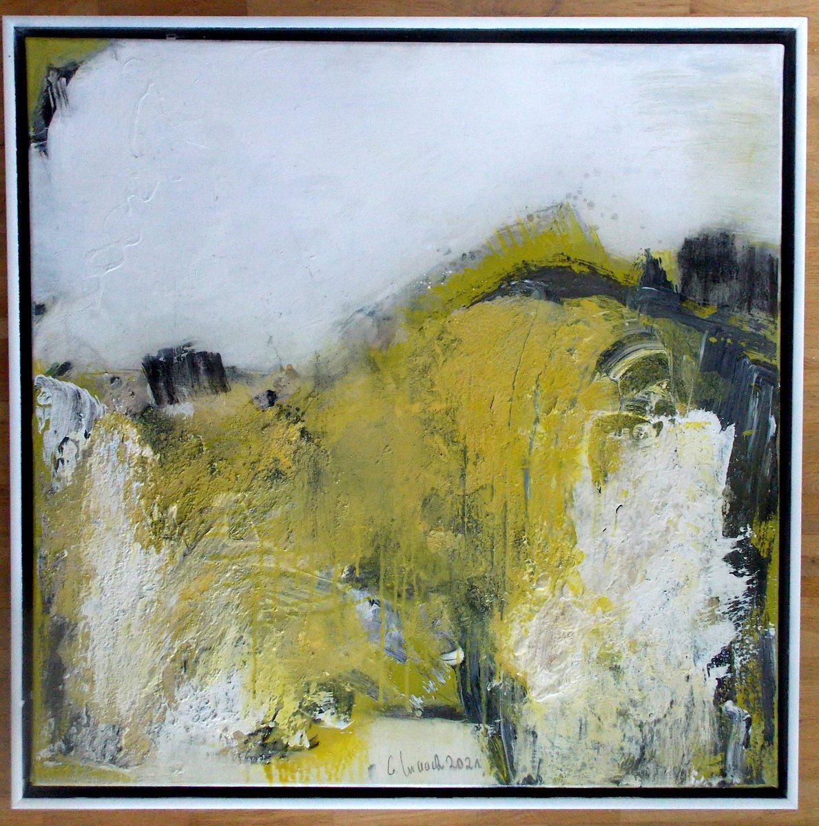 Abstract Yellow Waterfall By Christa Haack, 33 X 33, Artwork For Sale On Artfinder