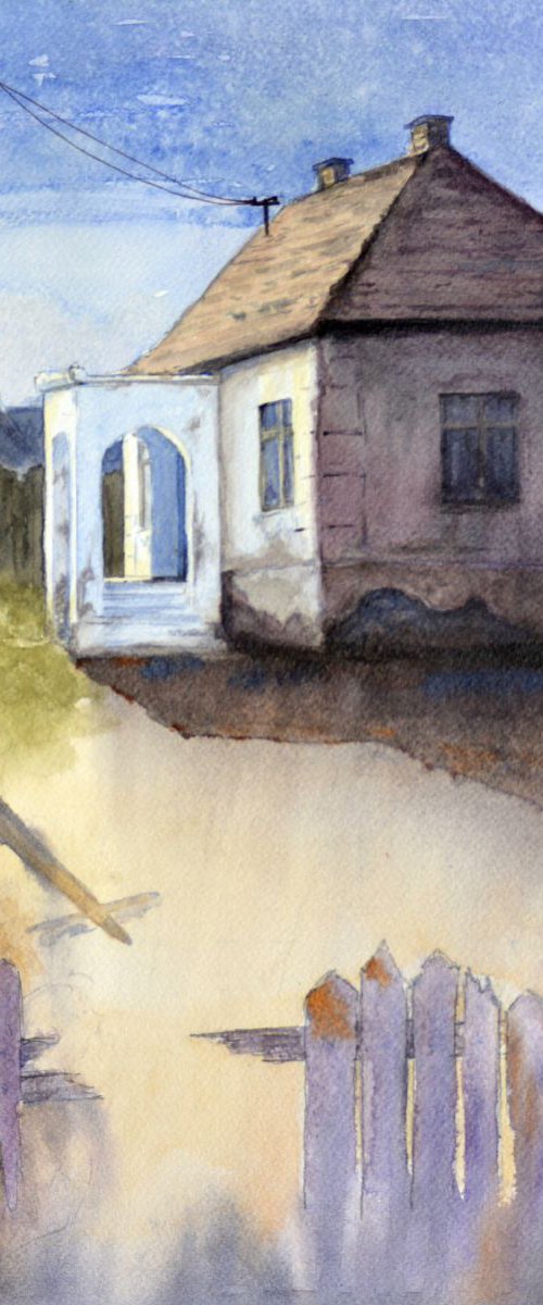 House on the road - original watercolor art by Nenad Kojić watercolorist