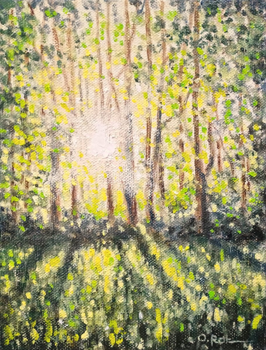 Impressionistic Landscape Oil Painting By Oleh Rak, 12 X 16", Sun Rays 2, Original Artwork