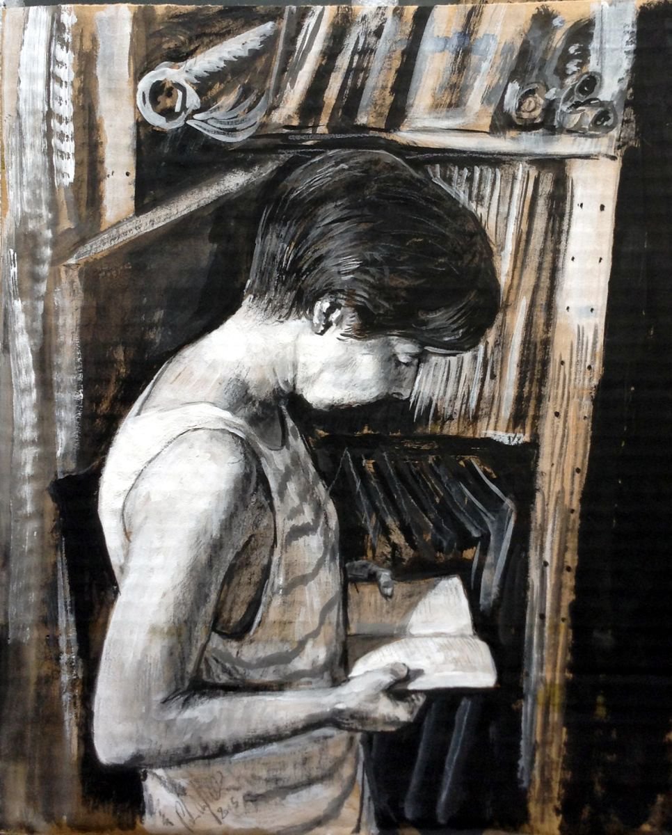 Photorealistic Portrait Painting By Paolo Beneforti, 11 X 14", Study For Reader, Original Artwork