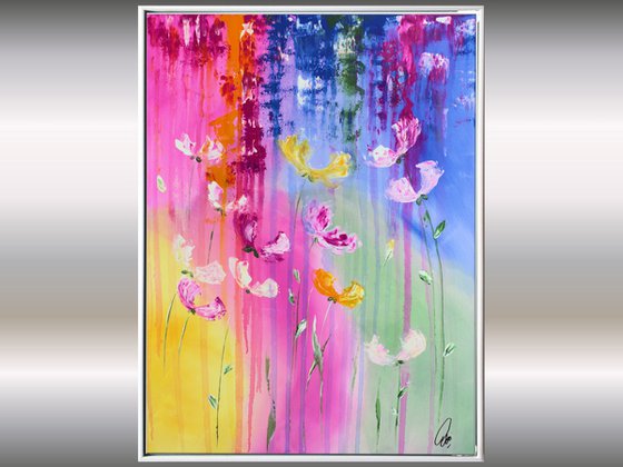 Summer Fun  - abstract flower painting, framed art