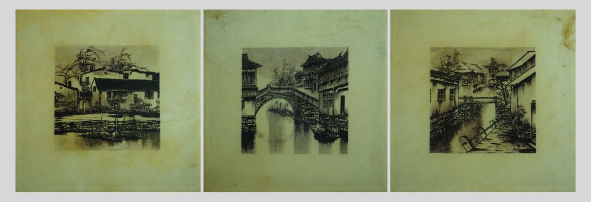 RIVER , BRIDGE , VILLAGE ( 3 in 1 ) by fuliang ma
