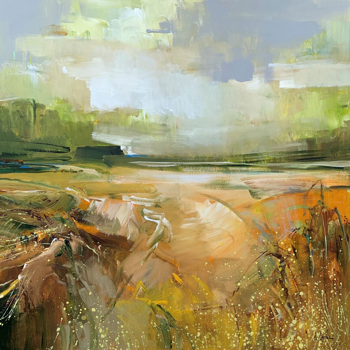 Abstract Landscape Acrylic Painting By Irina Laube, 31 X 31, Enjoy The Day, Original Artwork