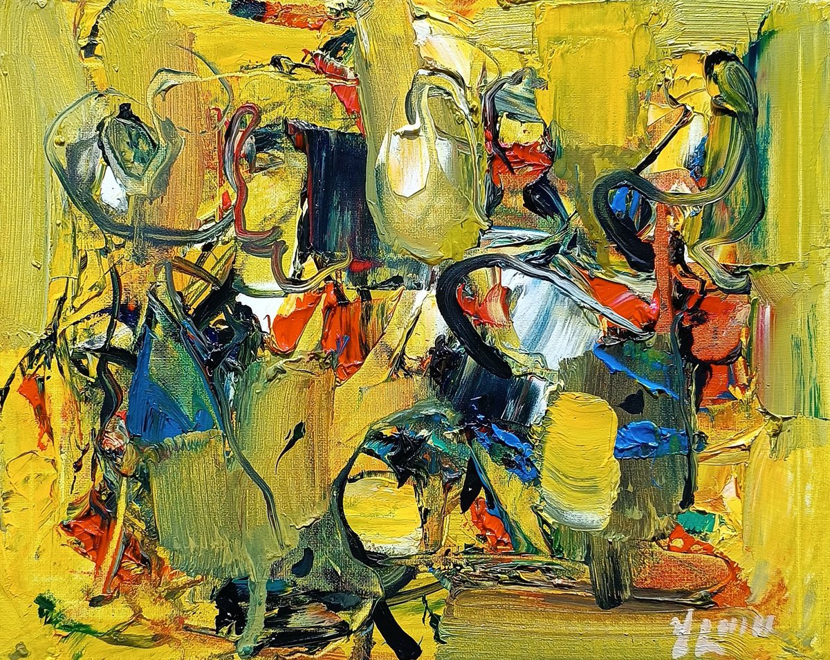 Abstract Oil Painting By Vlas Ayvazyan, 12 X 9", Vivid Chaos, Original Artwork