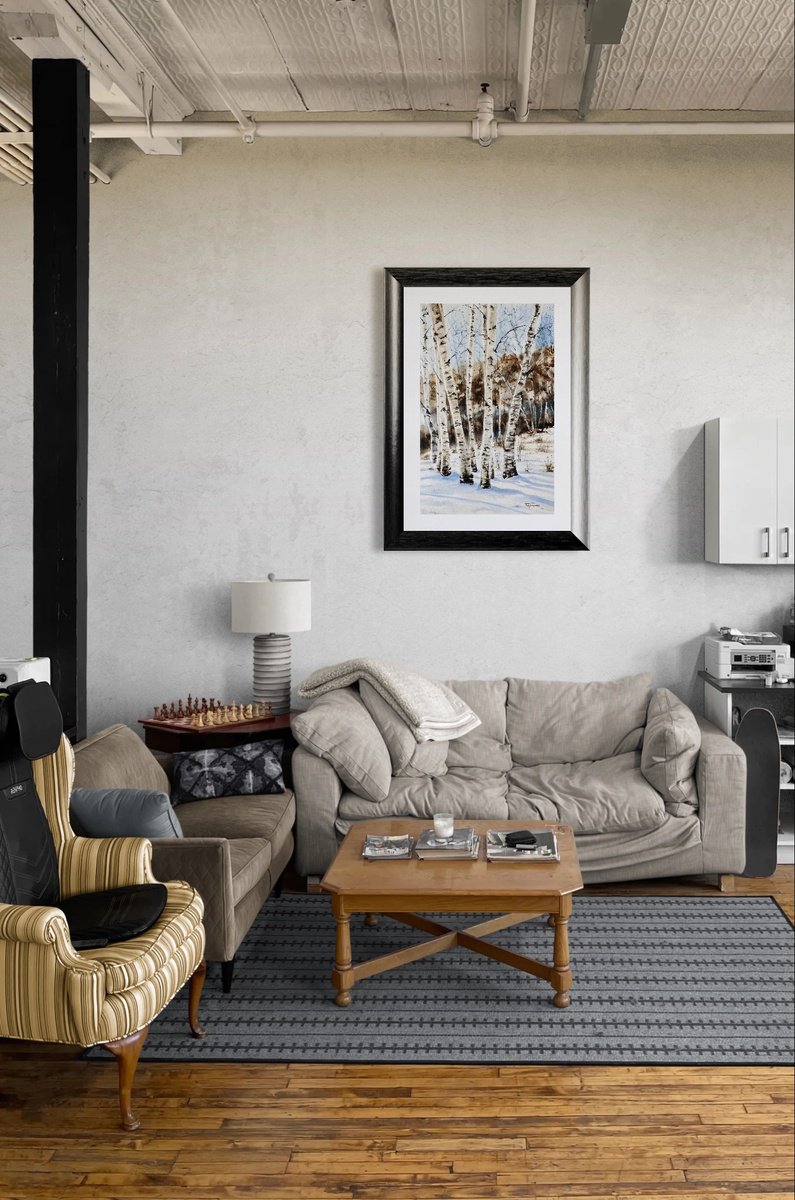 Illustrative Landscape Watercolour By Natalia Butenko, 13 X 20", Birch Family , Original Watercolour, Original Artwork