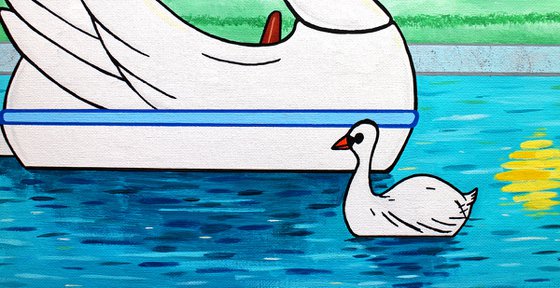 Swan Boat With Swan on Boating Lake - Spring Version - Painting on Canvas