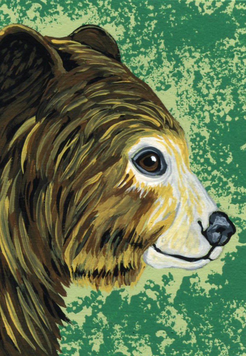 ACEO ATC Original Miniature Painting Brown Bear Wildlife Art-Carla Smale by carla smale