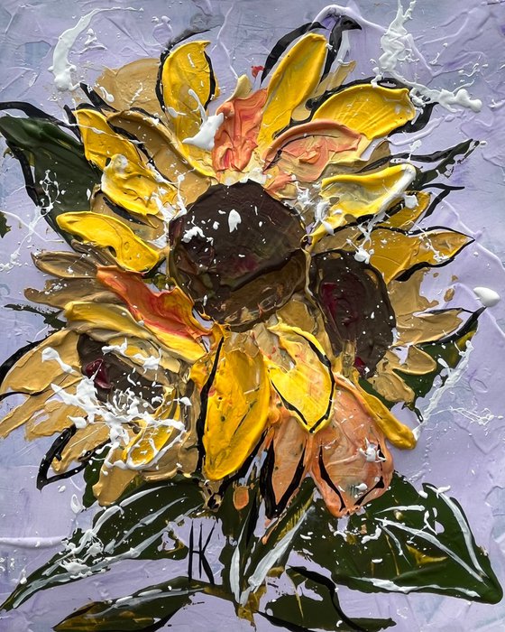 Sunflower Painting Impasto Original Art Floral Acrylic Artwork Flowers Wall Art 8 by 10"
