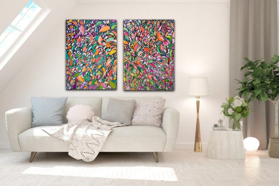Artwork Acrylic on canvas,  Diptych, Ready to hang "THE JOY OF LIVING"